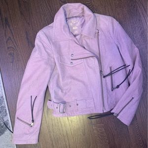 Diesel Dusty Pink Lamb and Cow Leather Biker Jacket Small